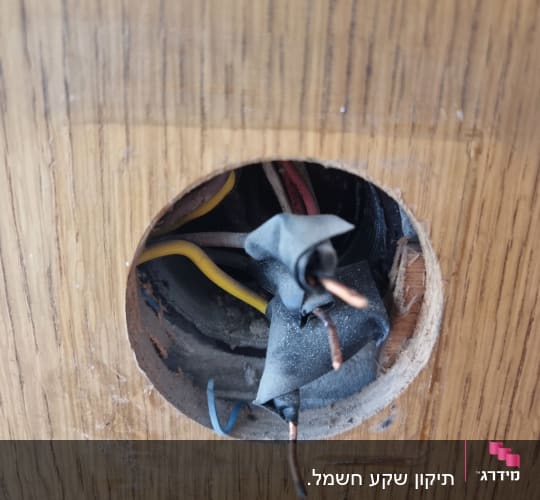 חוטי חשמל חשופים בקיר עץ